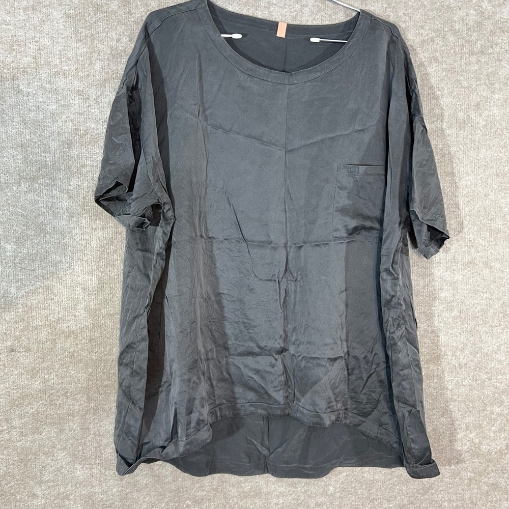 Lunya Silk Pocket Tee Women XL Gray Washable Silk Loungewear Minimalist